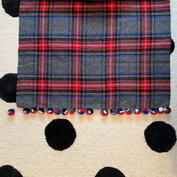 J.Crew Grey Tartan Plaid Scarf w/Pom Poms - Picture 4 of 4
